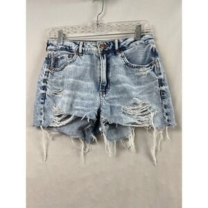 American Eagle Denim Shorts Womens 2 Tom Girl Distressed Frayed High Rise